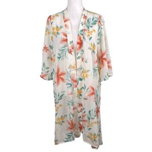 Iris Tropical Sheer 3/4 Sleeve Long Open Sheer Cardigan Top Cover Up Size Large